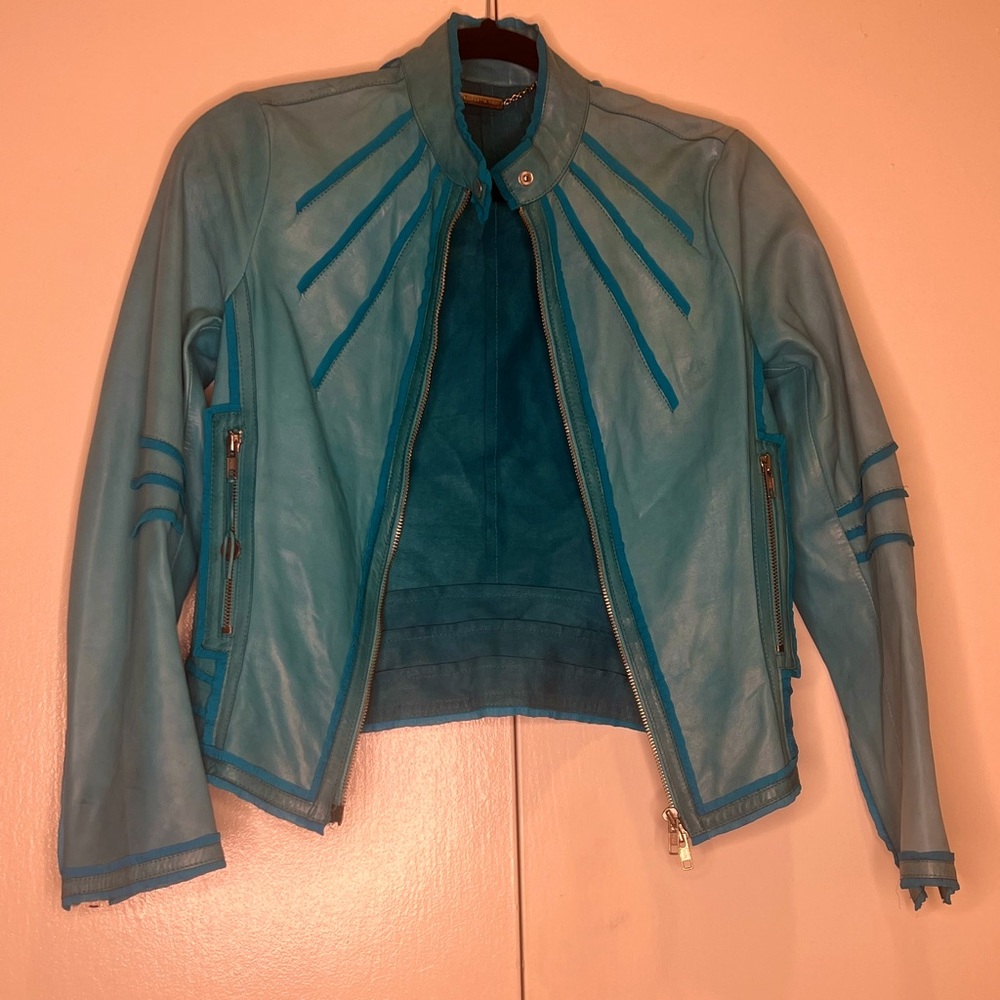 benedetta novi vintage turquoise leather jacket